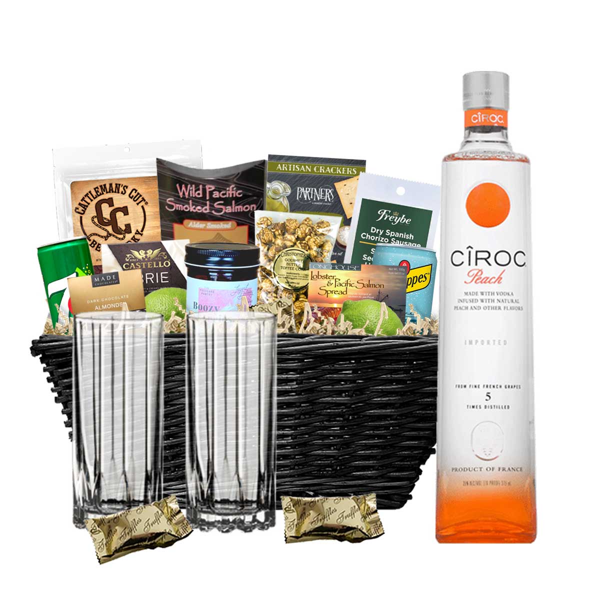 TAG Liquor Stores BC - Ciroc Peach Vodka 750ml Gift Basket